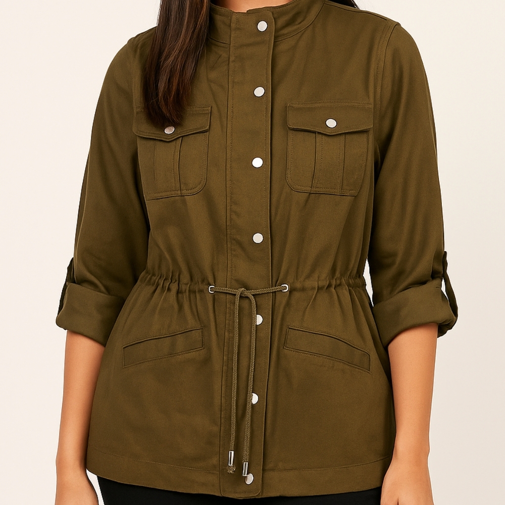 Jones NY Utility Sports Cargo Drawstring Military Green Jac… Outdoor